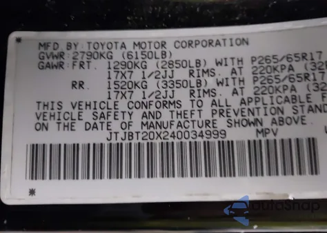 2004 Lexus Gx 470 from USA, damaged, VIN JTJBT20X240034999